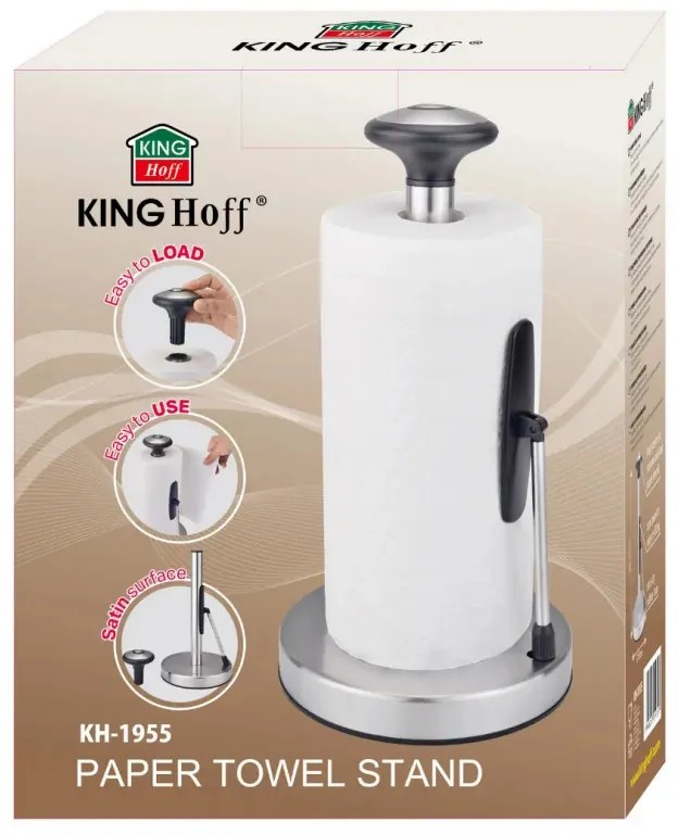 Suport pentru hartie de bucatarie Kinghoff KH 1955, 36,5 cm, Otel inoxidabil, Argintiu