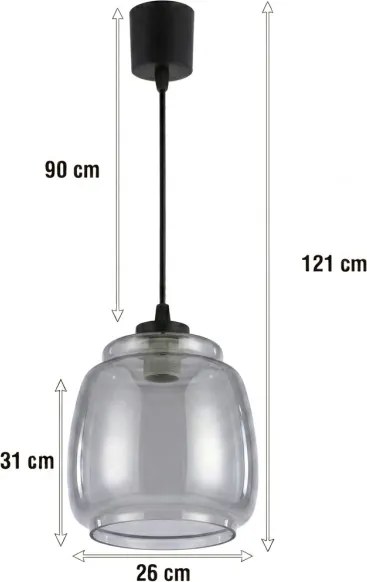 Brilagi - Lampă LED suspendată pe cablu R GLASS, 1xE27/60W/230V, diametru 26 cm, negru/gri fumuriu