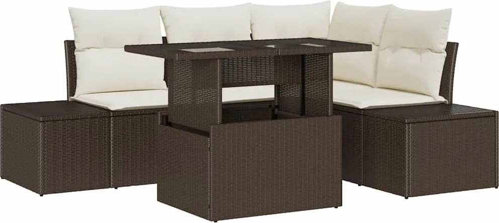 vidaXL Set de canapele pentru grădină cu pernă 5 pcs Maro poliratan