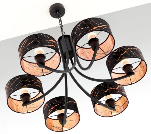 Jupiter 2108- Candelabru pe lanț ARTHUR 6xE27/15W/230V negru/portocaliu/decor marmură