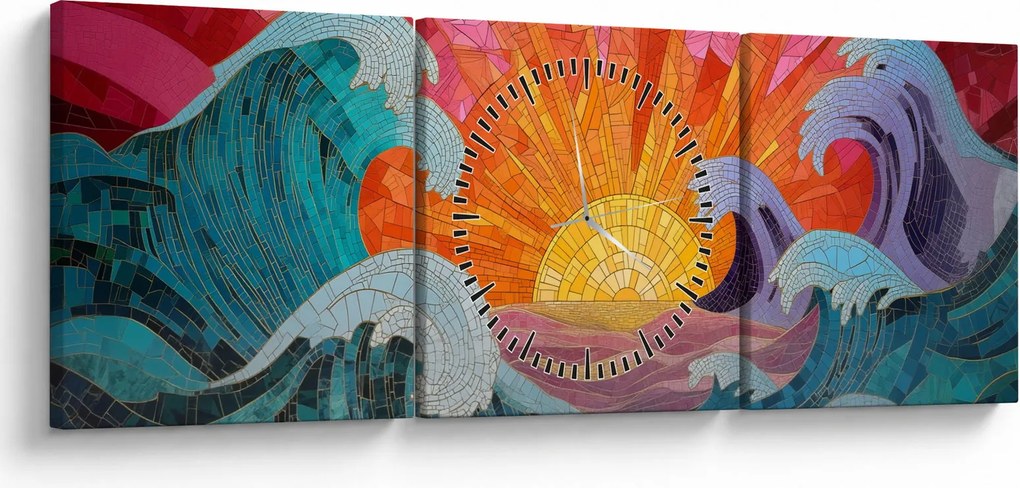 Tablou - Mozaic de valuri (cu ceas) (90x30 cm)