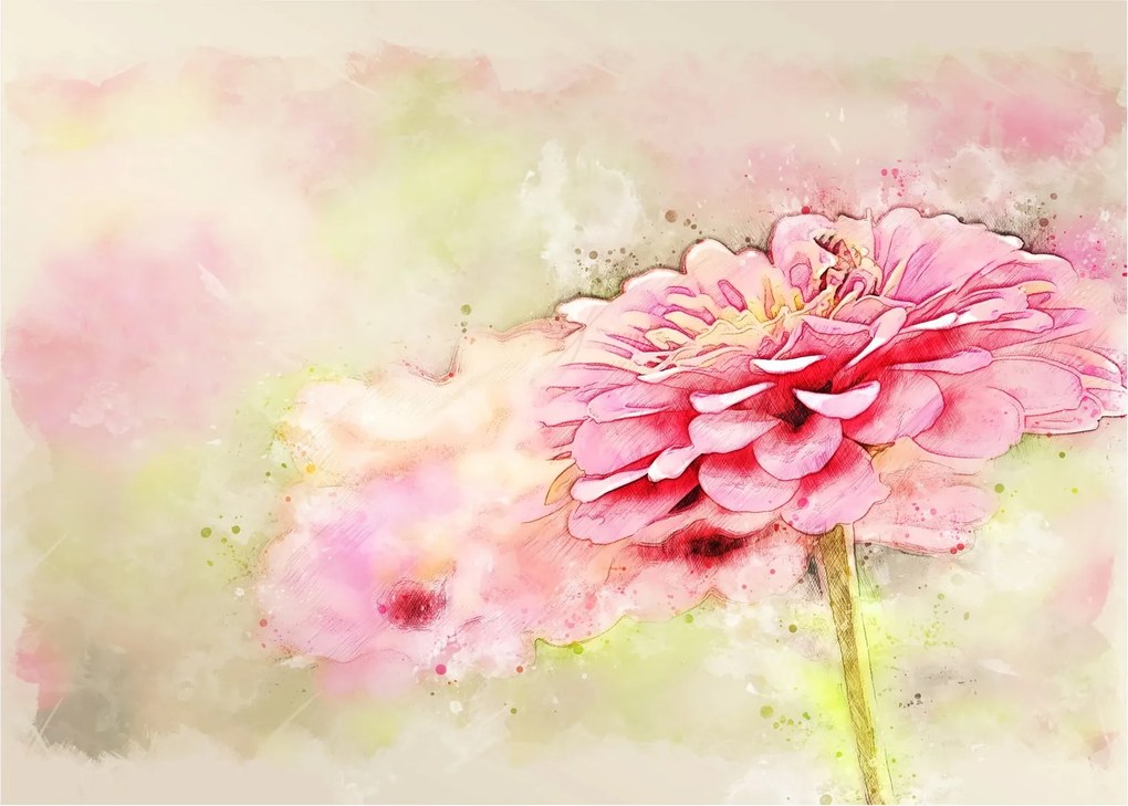 Tablou pe sticlă - Floare roz, aquarel (70x50 cm)