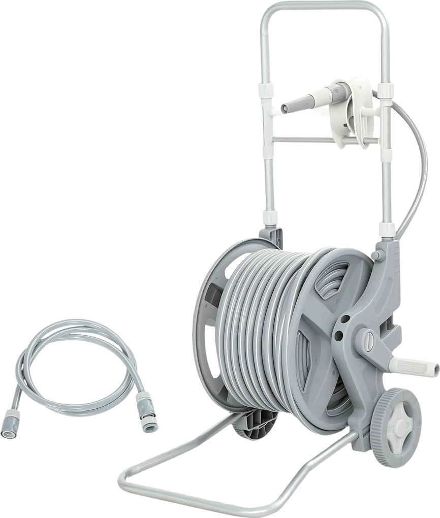 Outsunny Carucior pentru furtun 45 m tambur pentru furtun cu 2 moduri de pulverizare, adaptor robinet manivelă 2 roți 45 x 44 x 78 cm Gri | Aosom Romania