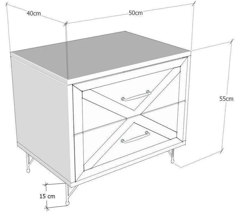 Noptiera Glynn Nightstand, Crem, 40x55x50 cm