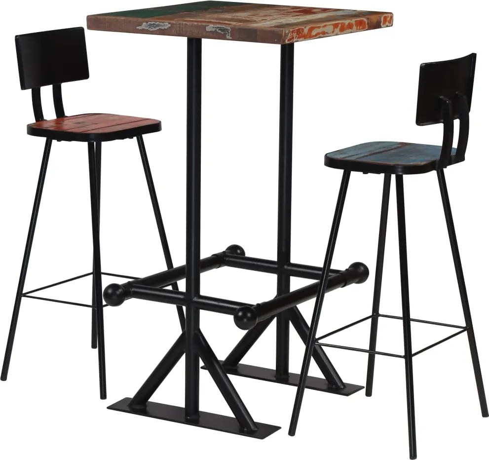 vidaXL Set mobilier de bar, 3 piese, multicolor, lemn masiv reciclat