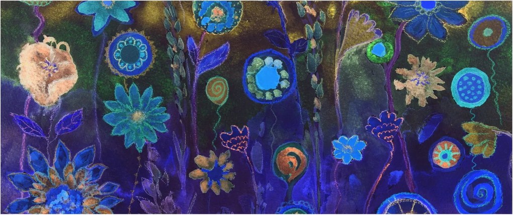 Tablou - Flori albastru închis (120x50 cm)