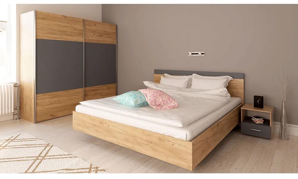 Set dormitor (Pat 160x200 cm), stejar artisan/grafit, GABRIELA