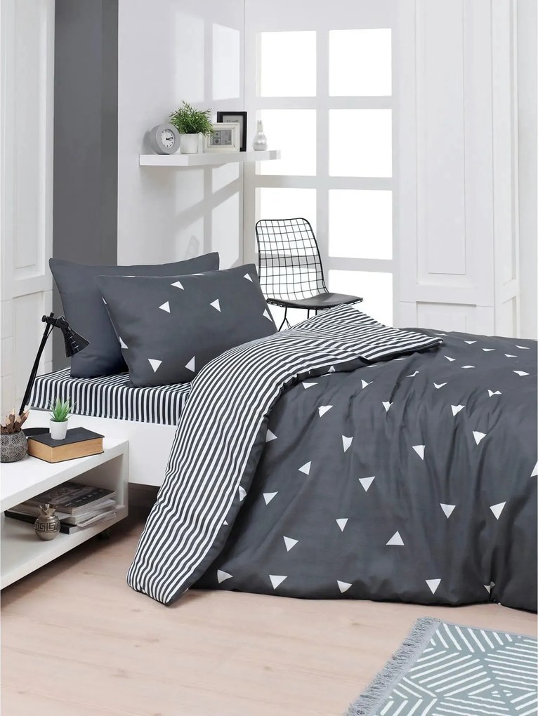 Set lenjerie pat 143EPJ4326, bumbac/poliester, gri/alb, 160x240 cm, cu