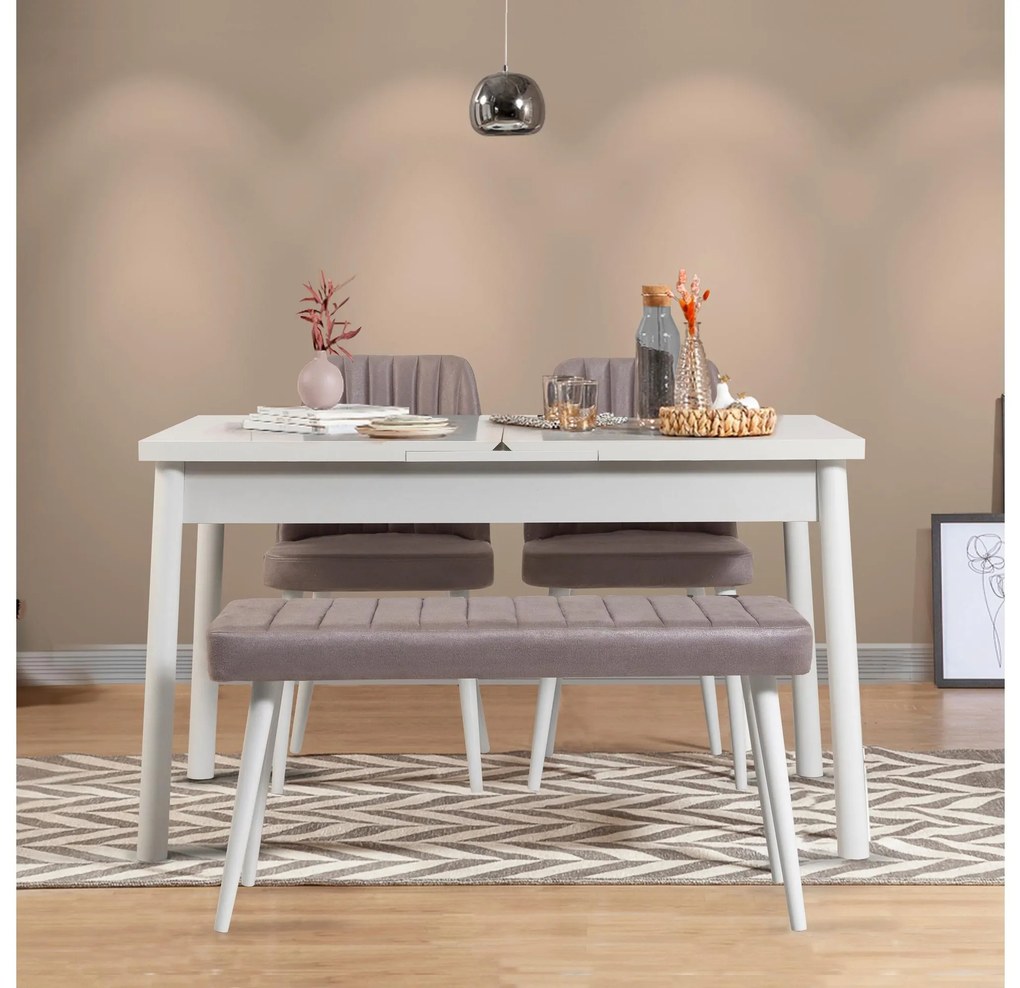 Set mobilier sufragerie Dobuse 2 (alb + gri) (pentru 4 persoane). 1093785