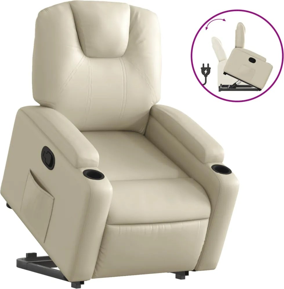 vidaXL Fotoliu rabatabil cu ridicare, crem, piele ecologică