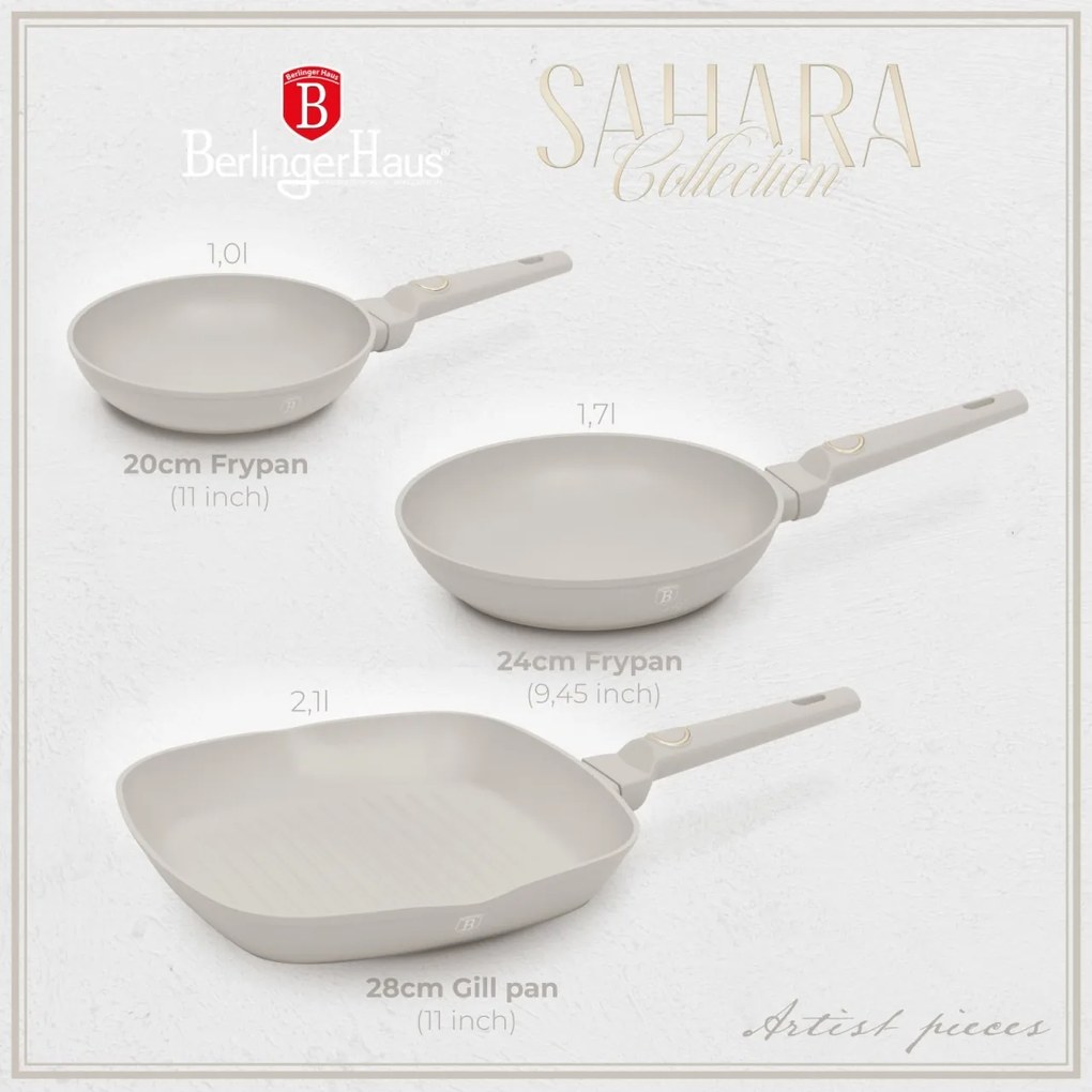 Set 3 tigai Sahara Collection Berlinger Haus BH 8079, antaiderente, strat titan, crem