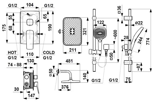 KFA Armatura MALAGA 4529-301-31 - Set de duș cu baterie încastrată, finisaj auriu periat
