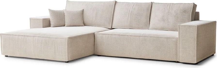 Colțar crem extensibil/cu spațiu de depozitare cu tapițerie din chenille (cu colț pe partea stângă/cu șezlong) Maze – Maison de Rêve