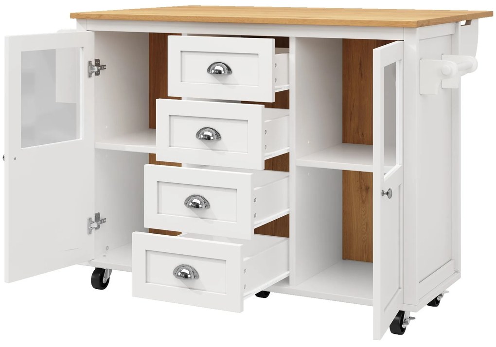 Insulă de bucătărie cu blat reglabil, Alb | Aosom Romania