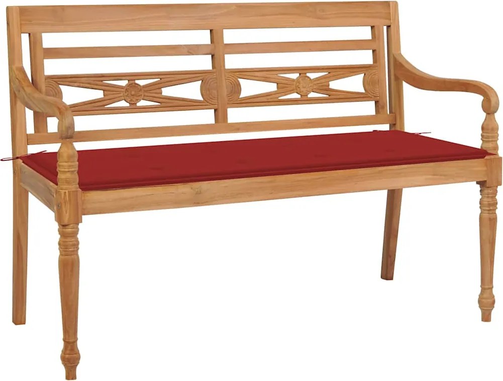 vidaXL Bancă Batavia cu pernă roșie, 120 cm, lemn masiv de tec