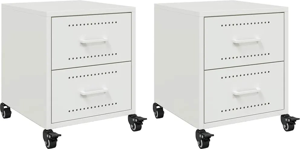 vidaXL Noptiere, 2 buc., alb, 36x39x43,5 cm, oțel