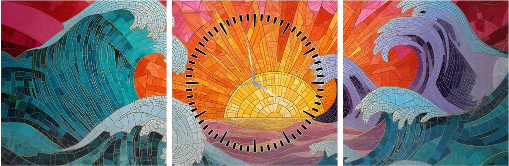 Tablou - Mozaic de valuri (cu ceas) (90x30 cm)