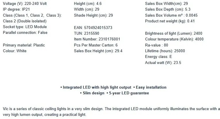 Plafoniera LED stil minimalist Vic 29cm, 4000K