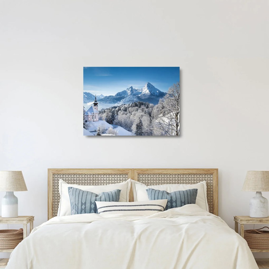 Tablou pe sticlă - O privire asupra peisajului de iarnă (70x50 cm)