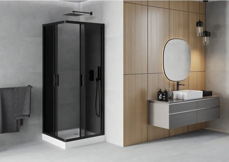 Mexen Rio cabina de duș pătrată 70 x 70 cm, grafit, neagră + cadă de duș, albă - 860-070-070-70-40-4510