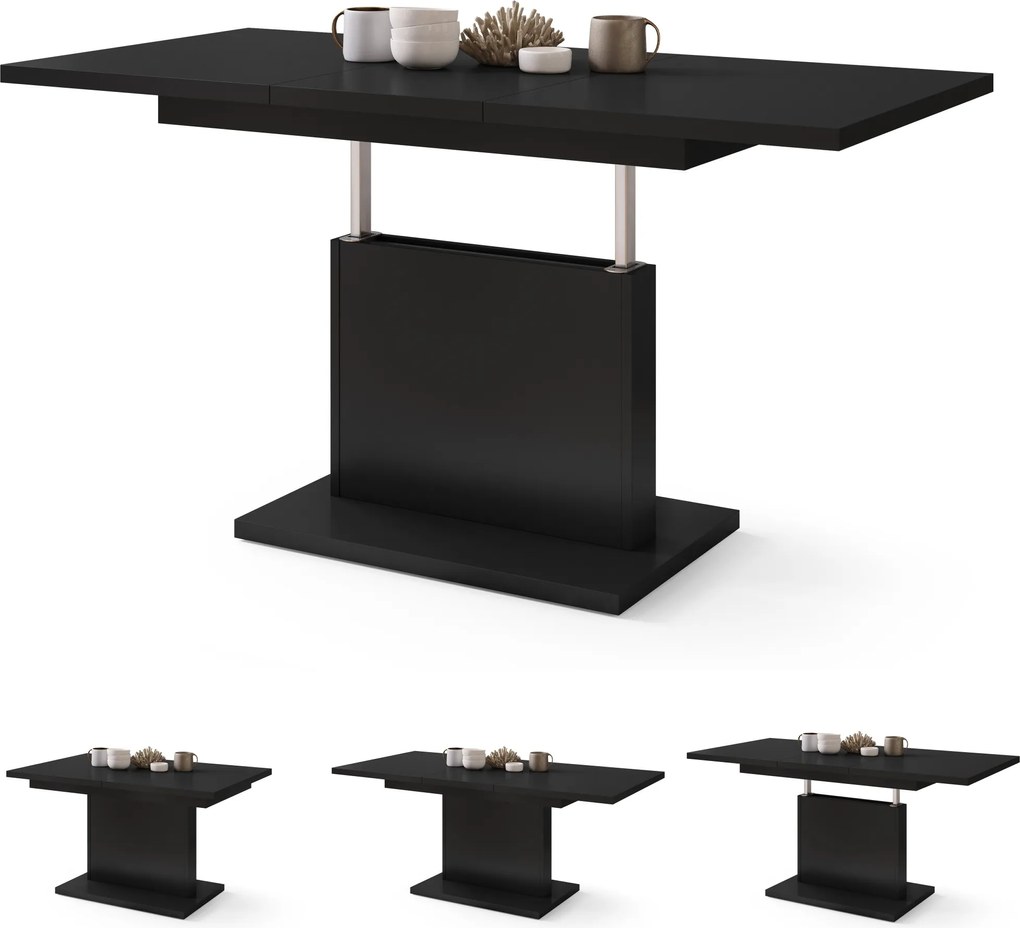 Mazzoni ASTON MINI Negru Mat - MĂSUȚĂ DE CAFEA MODERNĂ EXTENSIBILĂ REGLABILĂ PE ÎNĂLȚIME MASĂ TRANSFORMABILĂ