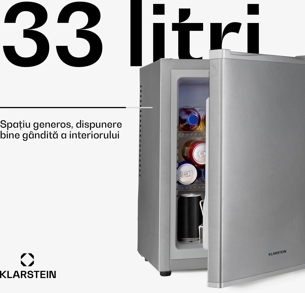 Klarstein Happy Hour 33, minibar, 33 l, 5 - 15 °C, clasa energetică G, silențios, 25 dB, lumină LED, alb