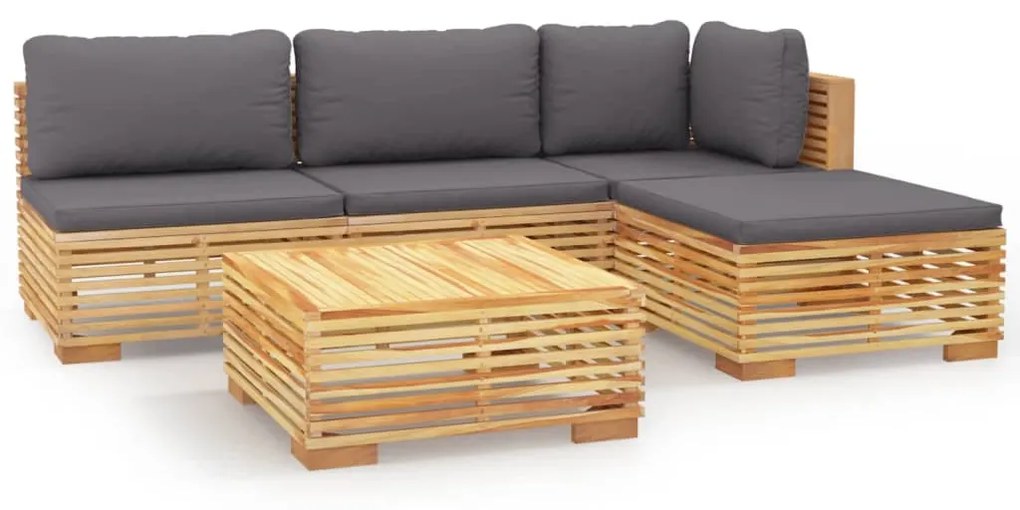 3100856 vidaXL Set mobilier grădină cu perne, 5 piese, lemn masiv de tec