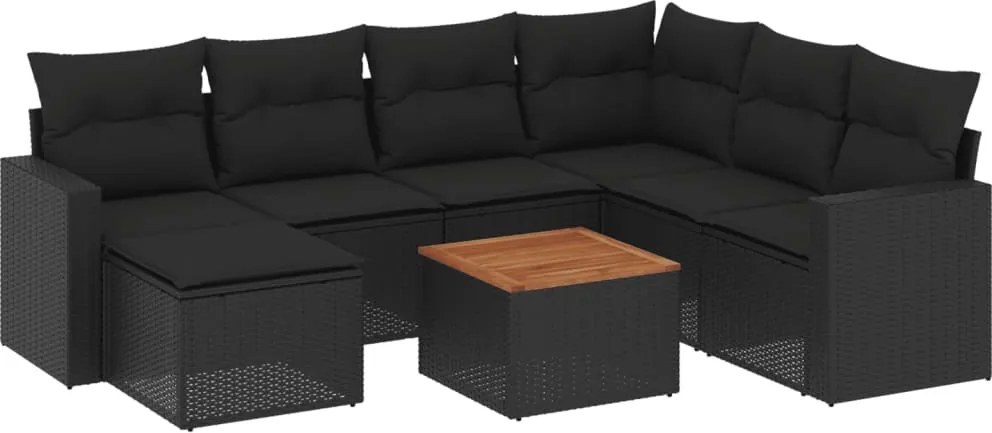vidaXL Set mobilier de grădină cu perne, 8 piese, negru, poliratan