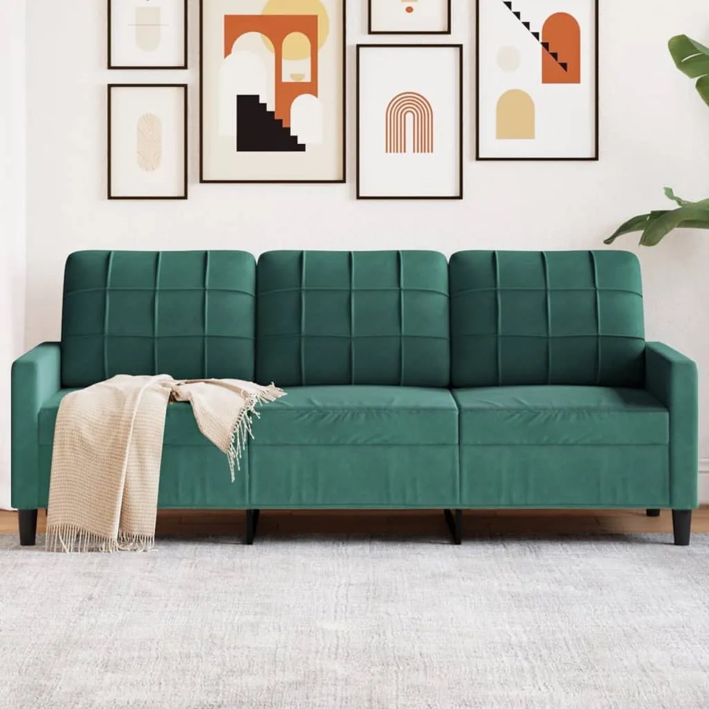 vidaXL Canapea cu 3 locuri, verde închis, 180 cm, catifea