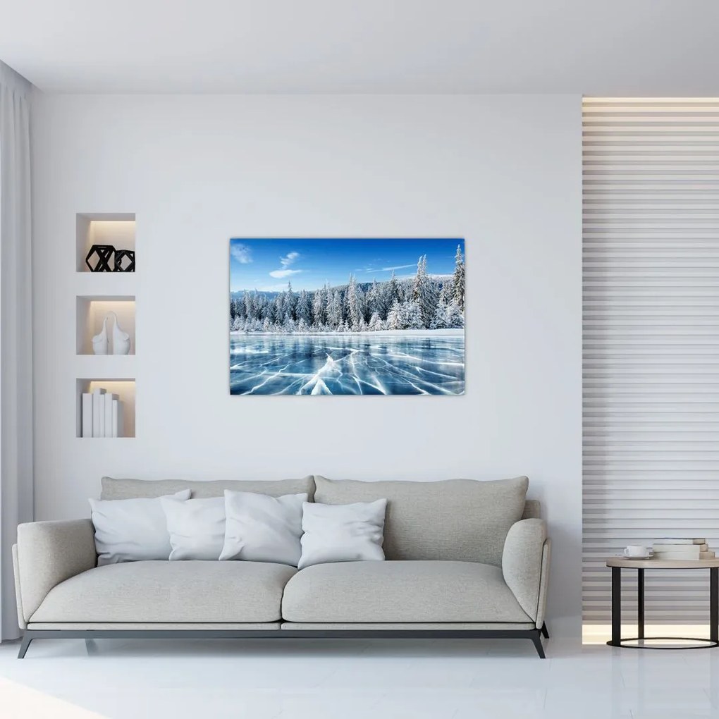 Tablou cu lacul înghețat și copacii înzăpeziți (90x60 cm)