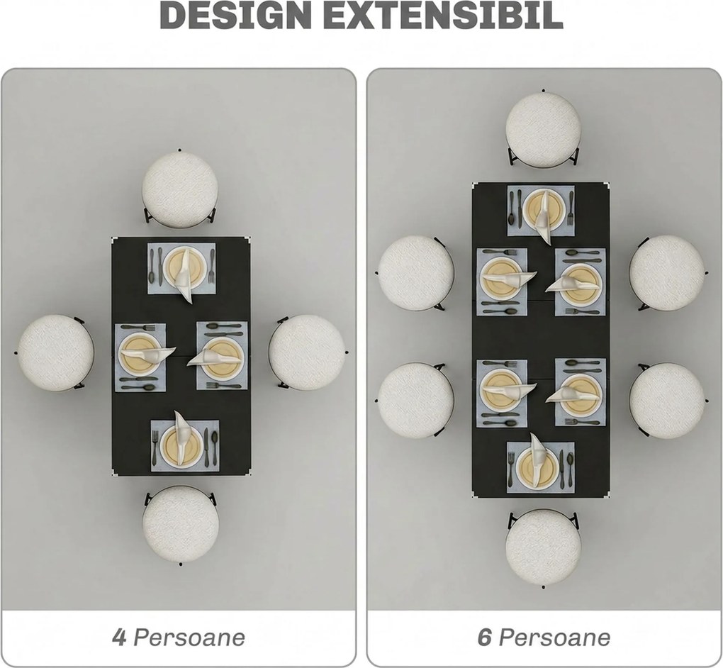 HOMCOM Masă de Grădină Extensibilă pentru 4-6 Persoane cu Picioare din Oțel, 160x70x75 cm, Negru | Aosom Romania