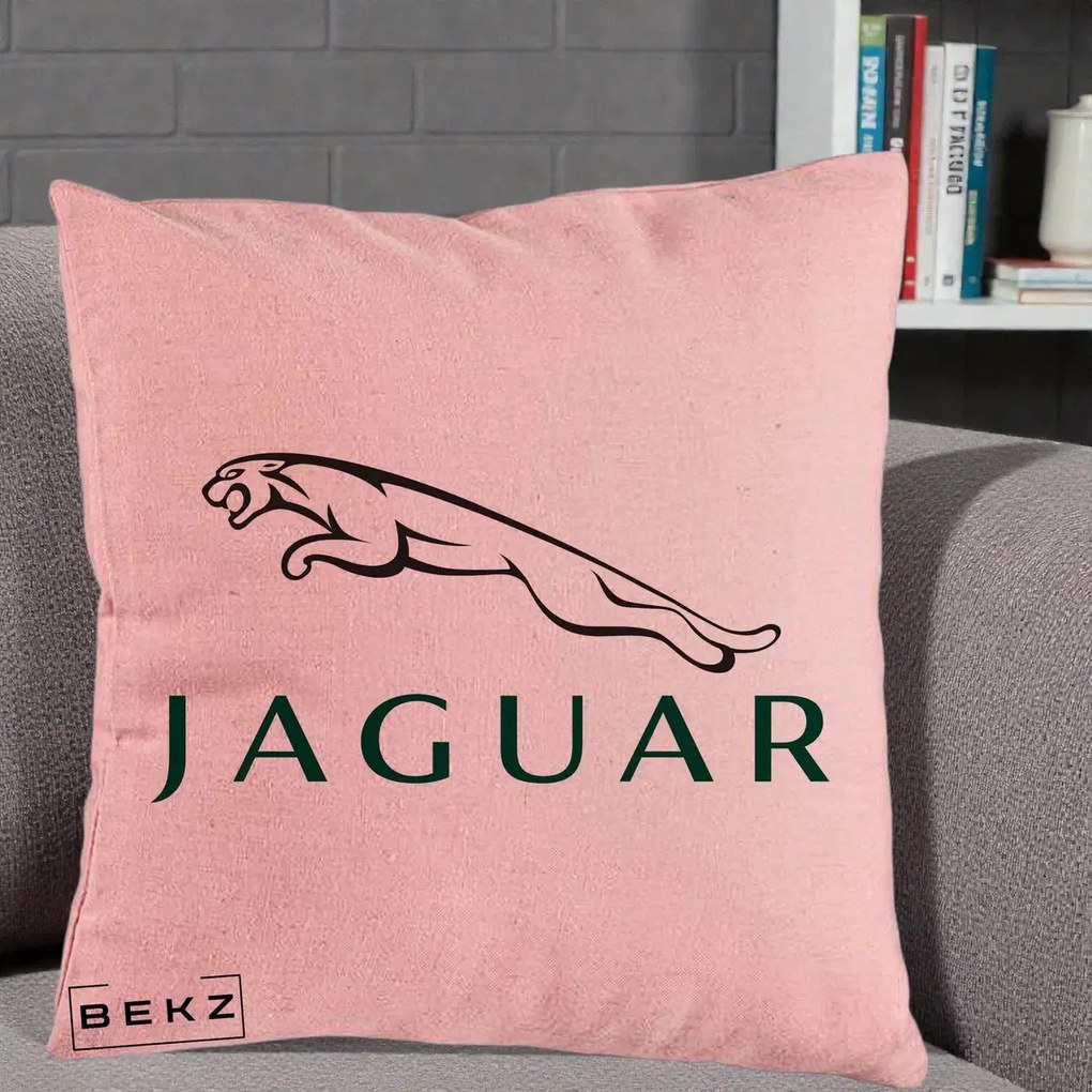 Perna Personalizata cu emblema Jaguar, 40x40 cm, Roz, Husa Detasabila, Perna Inclusa, BEKZ®