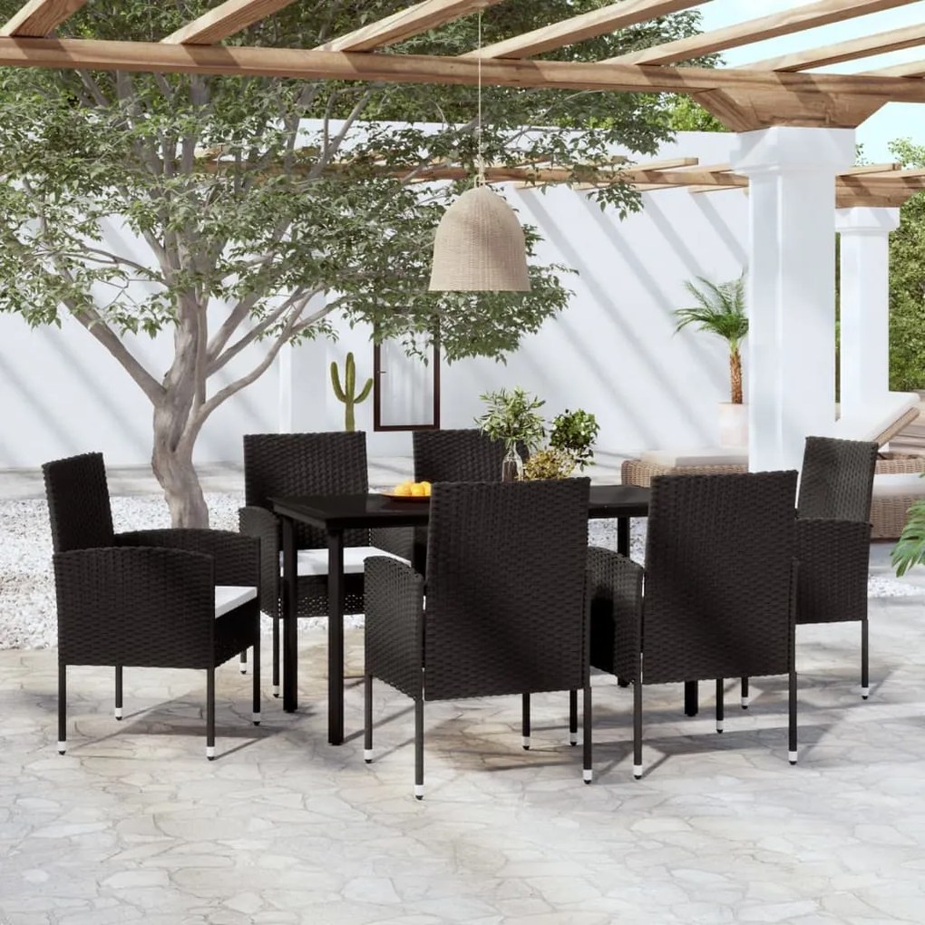 3099604 vidaXL Set de servit masa pentru grădină, 7 piese, negru