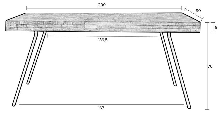 Masă de dining lemn masiv de tec 90x200 cm Suri – White Label