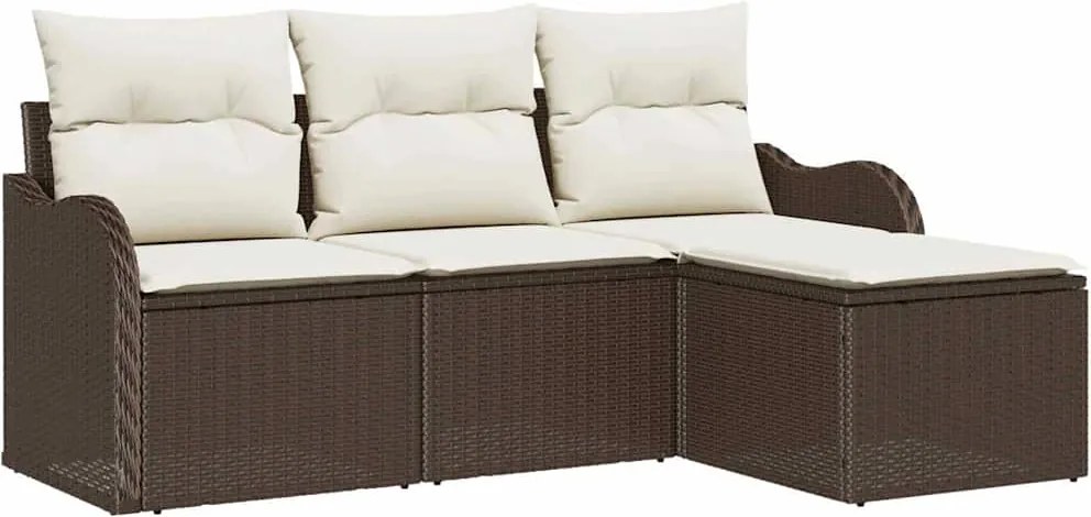 vidaXL Set de canapele pentru grădină cu pernă 4 pcs Maro Rattan poli