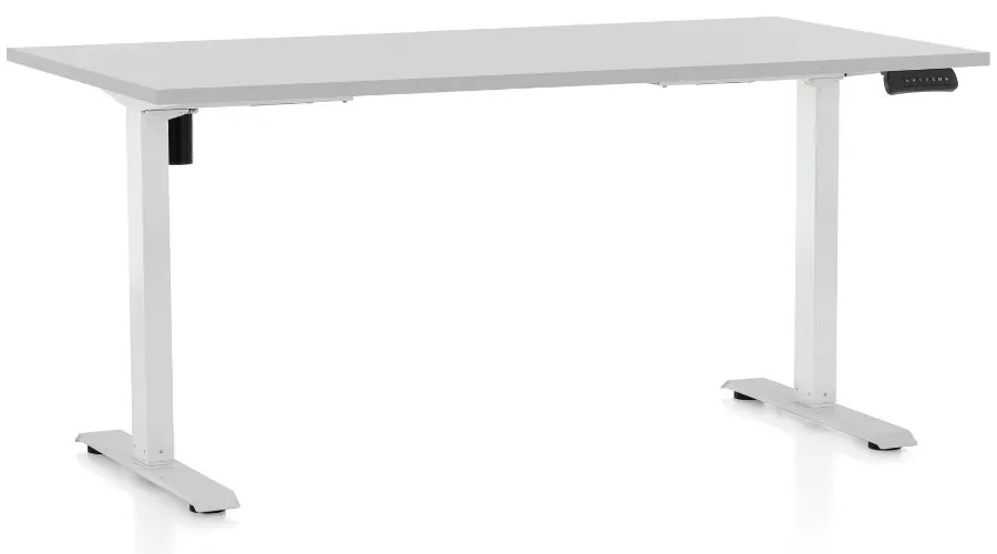 Masa inaltime reglabila OfficeTech B, 160 x 80 cm, bază albă, gri deschis