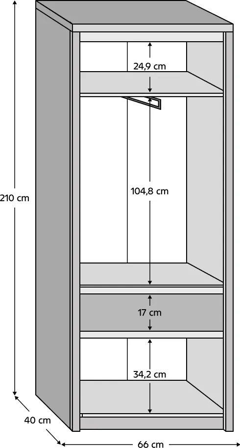 Dulap pentru umeraşe 4D1S/70, stejar sonoma, NORTY TYP 22