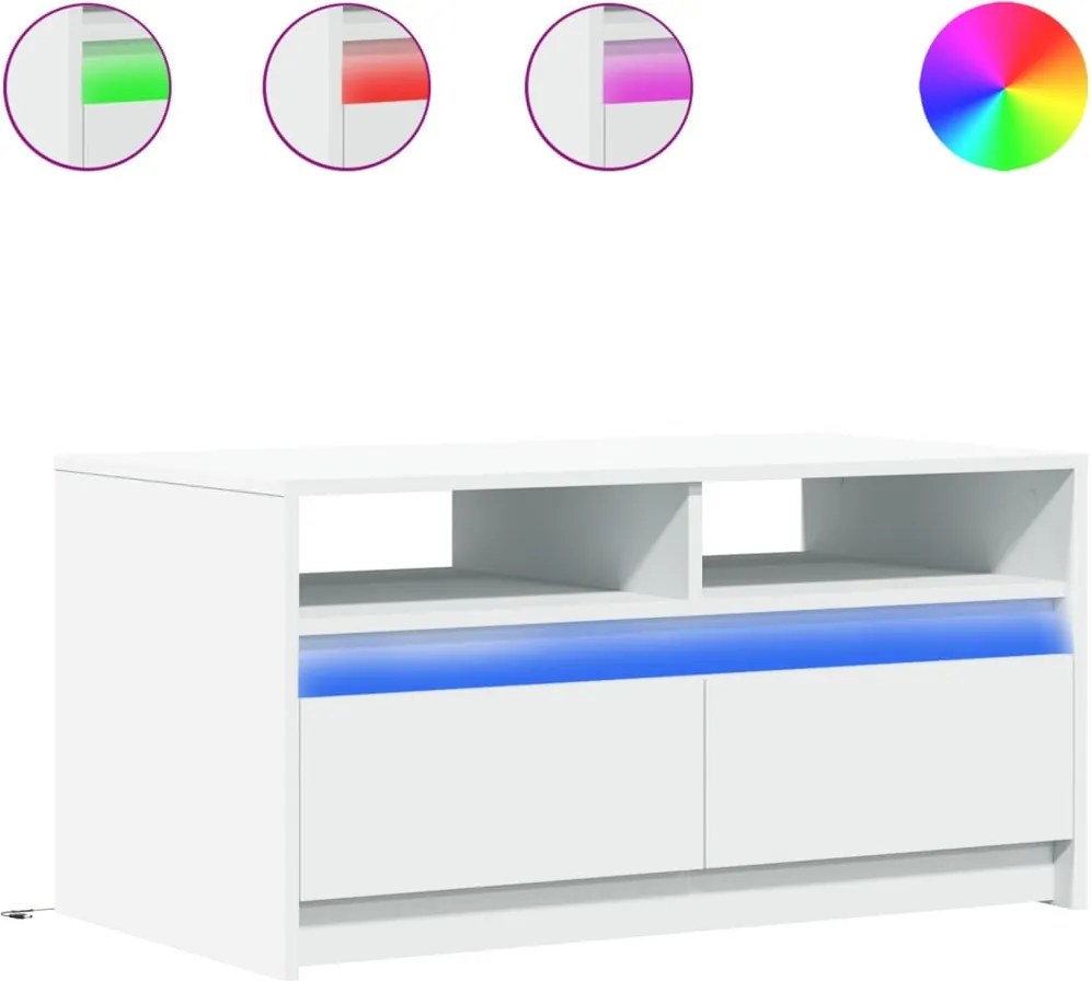 vidaXL Măsuță de cafea cu lumini LED, alb, lemn prelucrat