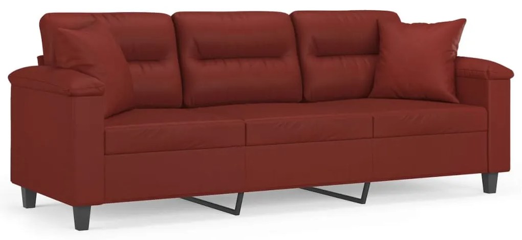 3153309 vidaXL Canapea cu 3 locuri cu perne&pernuțe roșu vin 180 cm piele eco