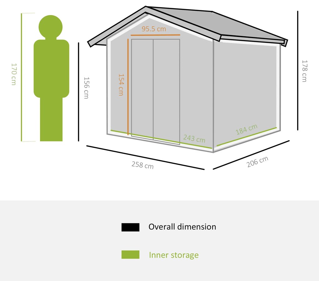 Casuta de gradina Outsunny, din lamiera de Oțel 246x192,5x177,5cm Verde | Aosom Romania
