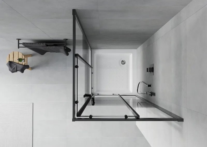 Mexen Rio cabina de duș pătrată 80 x 80 cm, dungi negre, neagră + cadă de duș, albă - 860-080-080-70-20-4510