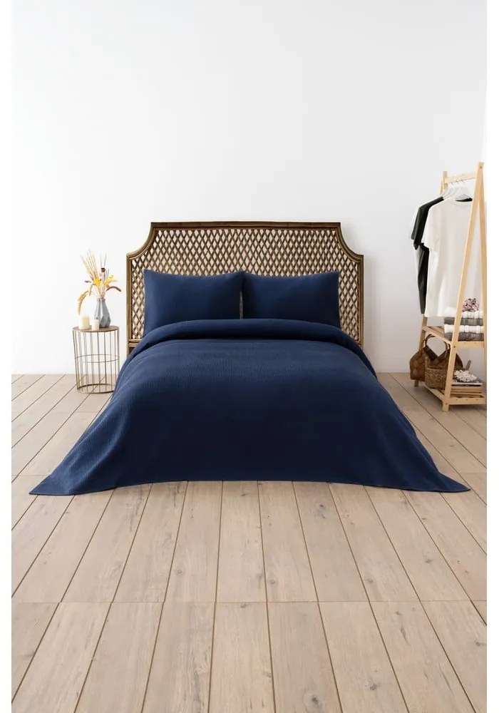 Cuvertură albastru-închis 200x220 cm Waffle – Mijolnir