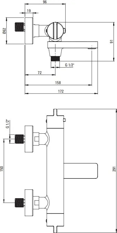 Baterie pentru Cadă cu Termostatata finisaj auriu periat BCH_R1BT