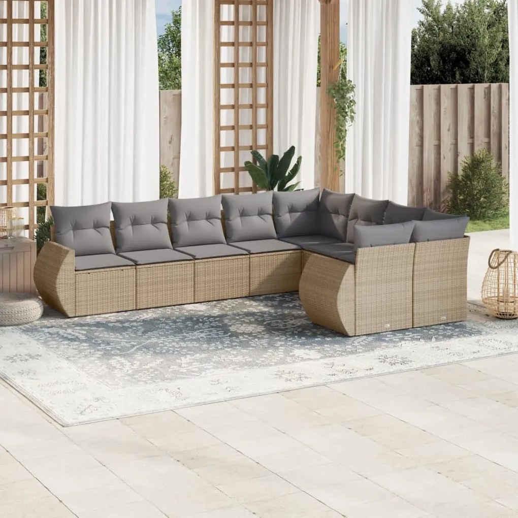 vidaXL Set canapele de grădină, 9 piese, cu perne, bej, poliratan