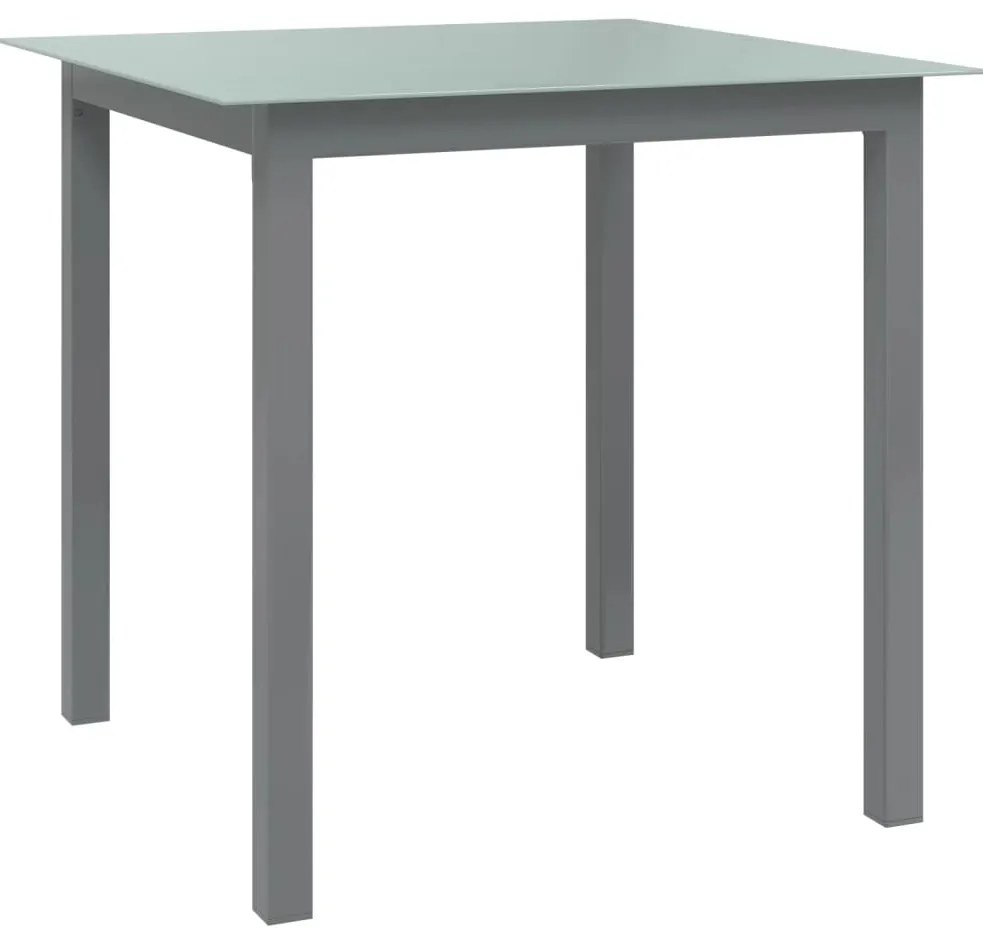 vidaXL Masă de grădină, gri deschis, 80x80x74 cm, aluminiu și sticlă