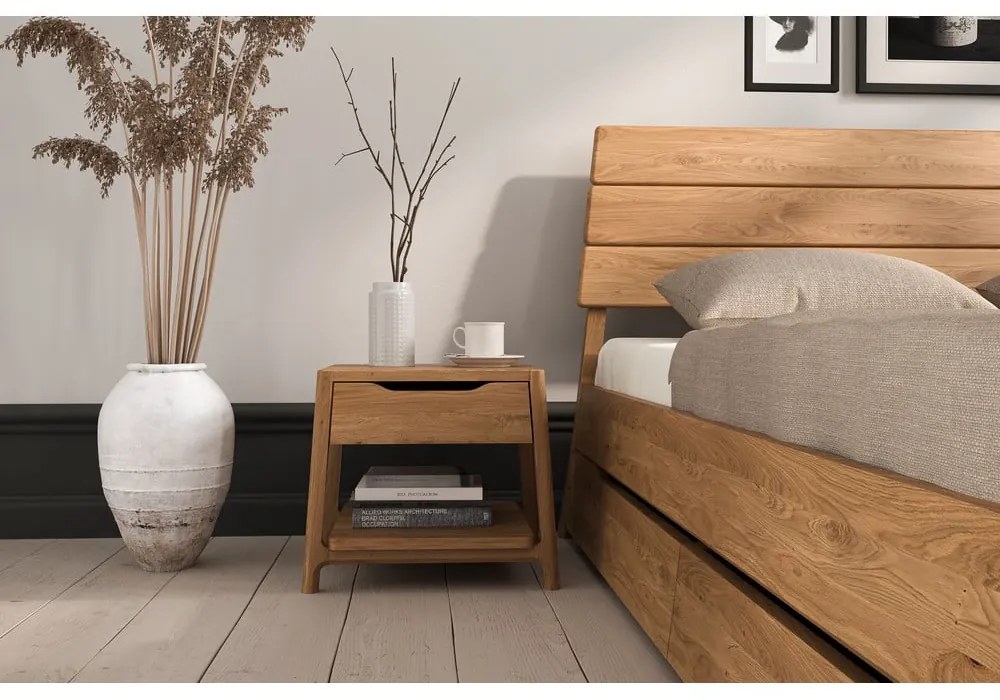 Pat matrimonial în culoare naturală din lemn de stejar 180x200 cm Twig – The Beds