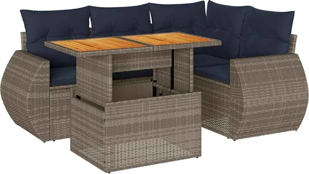 vidaXL Set canapea de grădină cu perne, 5 piese, gri, poliratan