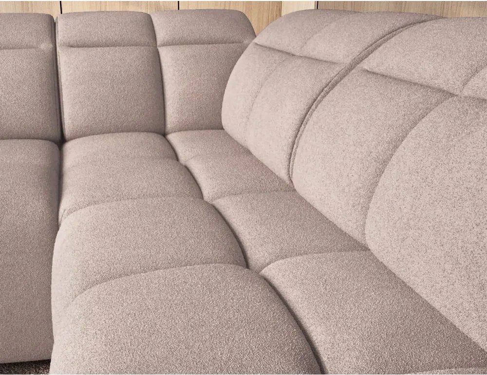 Colțar maro deschis extensibil/cu spațiu de depozitare cu tapițerie din țesătură bouclé (cu colț pe partea dreaptă/în formă de ”L”) Falconn – ELTAP