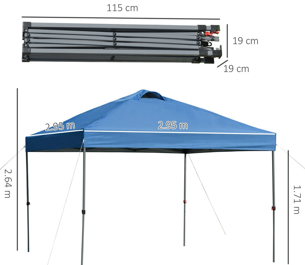 Outsunny Pavilion de gradina, pavilion pliabil, cort festiv, cort de gradina inclusiv cuie, franghii, tesatura Oxford, 2,95 x 2,95 x 2,64 m, Albastru | Aosom Romania