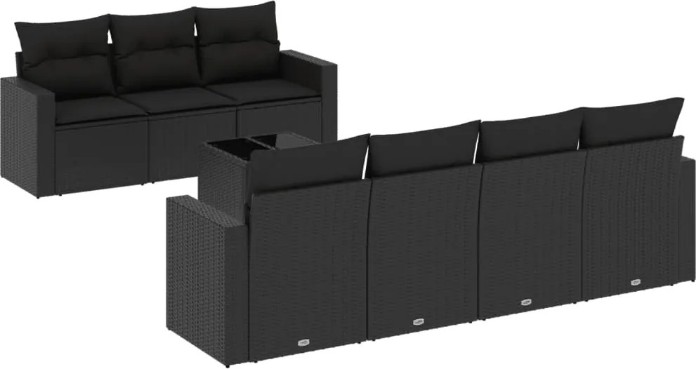 vidaXL Set mobilier de grădină cu perne, 8 piese, negru, poliratan